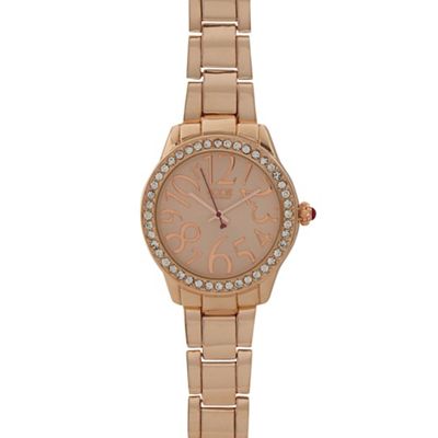 Designer ladies rose gold plated crystal face watch